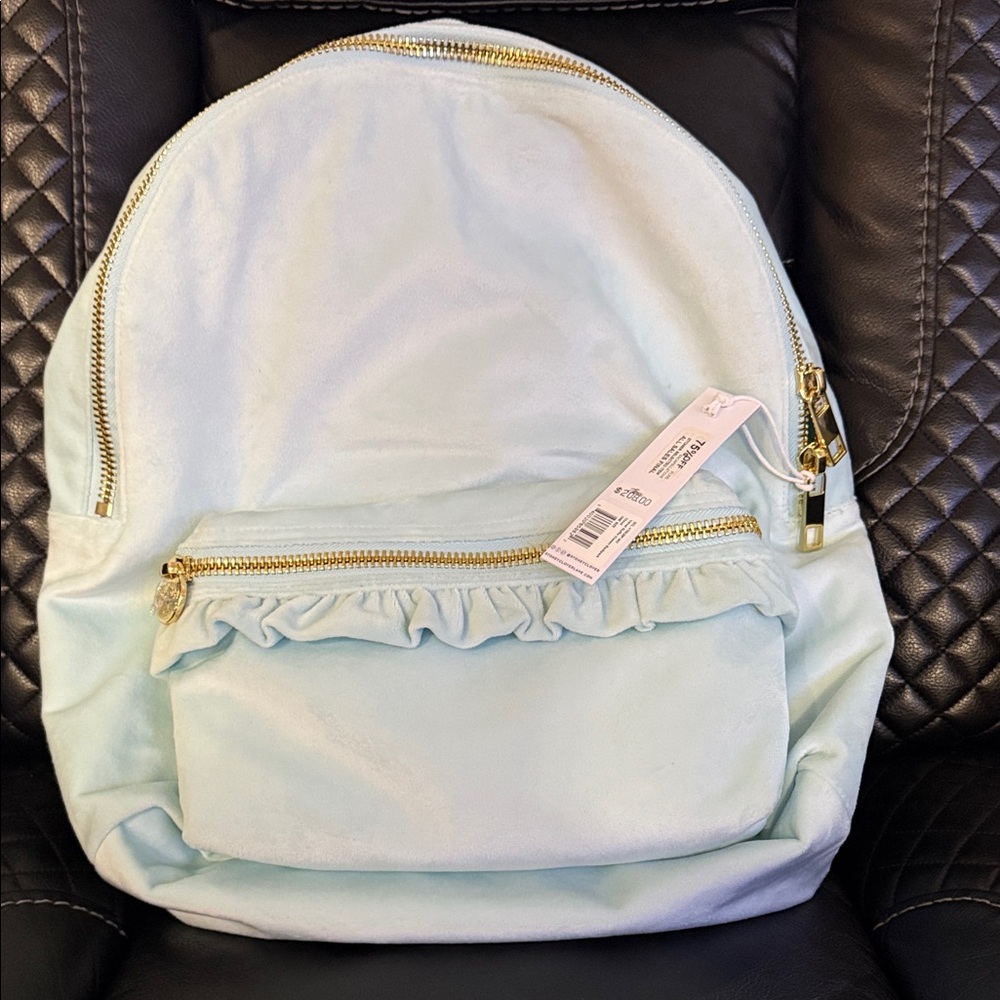 Light Blue Backpack with Gold Accents